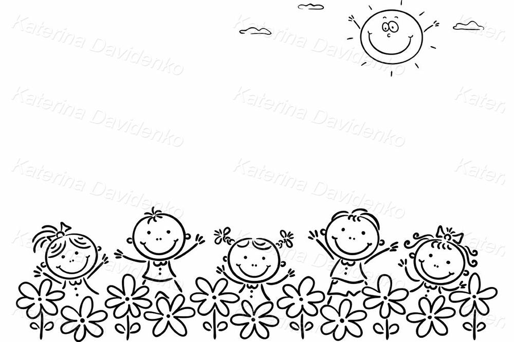 Happy Kids and Sun Clipart – Summer Cartoon Background