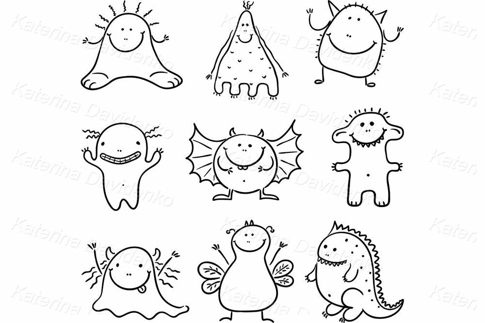 Funny Cartoon Monsters – Cute Doodle Creature Clipart