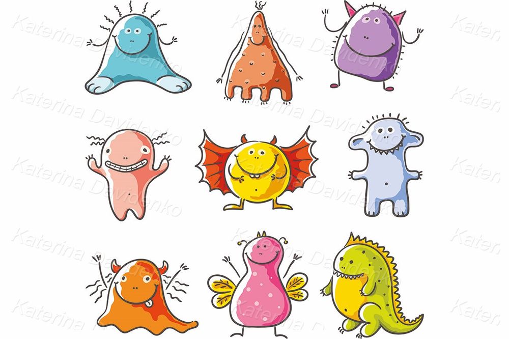 Cartoon monsters clipart set