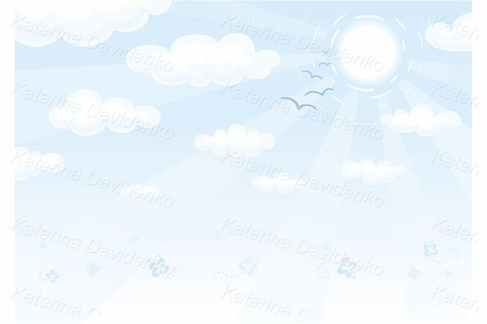 Sunny Sky Kids Background – Cartoon Clouds, Sun, Border Frame