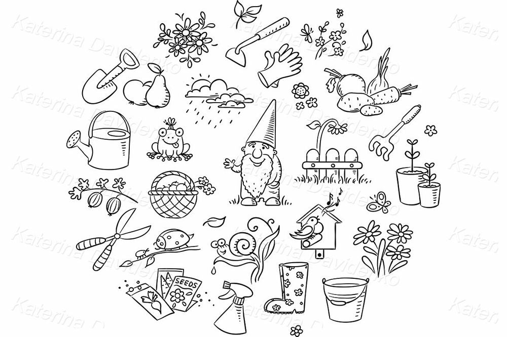 Garden Gnome & Tools Clipart Set – Cute Gardening Elements