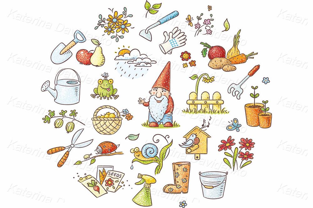 Cartoon gardening clipart set