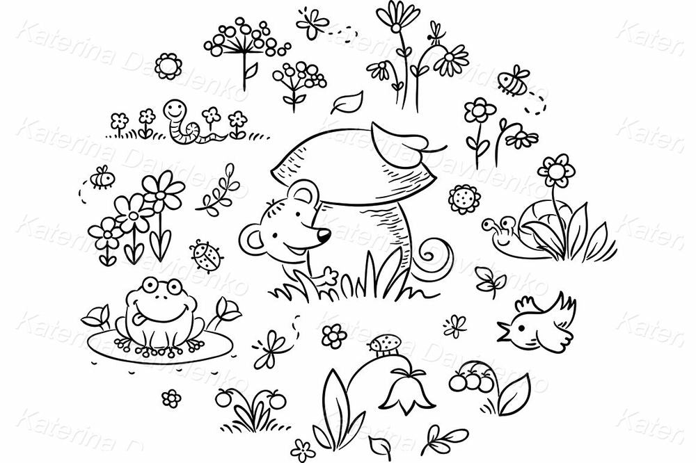 Cute Forest Animals & Nature Clipart – Hand-Drawn Garden Icons