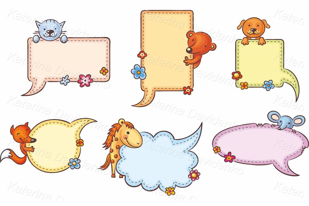 Clipart set - speech bubbles with animals