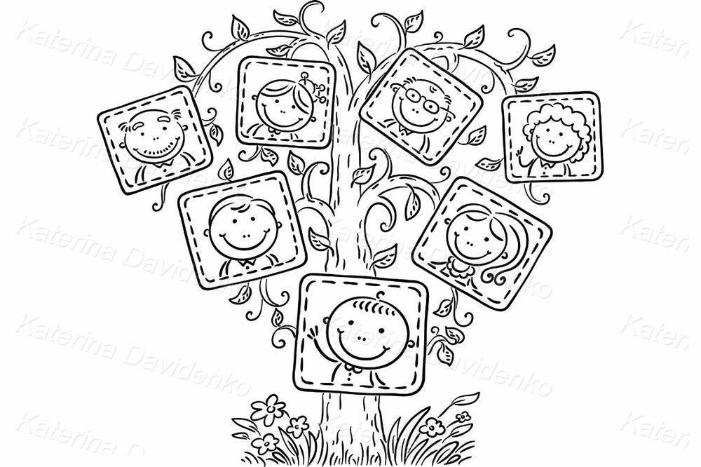 Family Tree Clipart – Hand-Drawn Cartoon Relatives Illustration