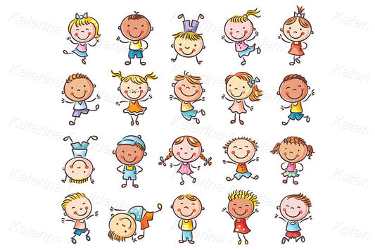 Cartoon kids jumping clipart set