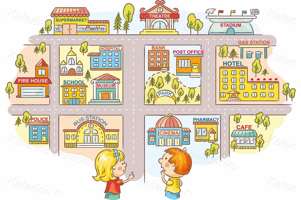 Children city map and finding way illustration