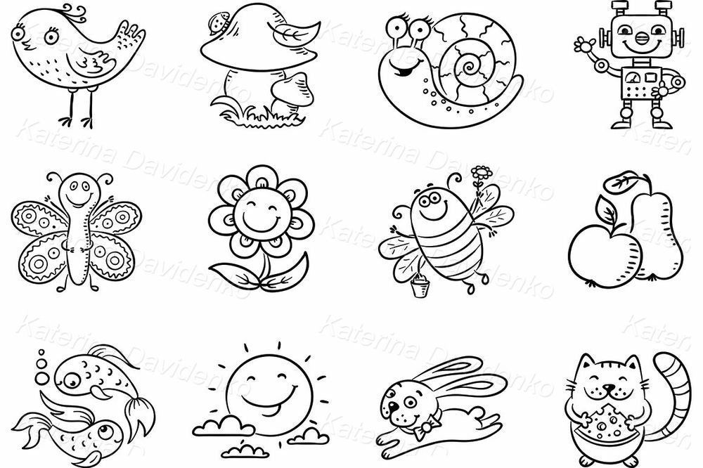 Cute Animals, Insects & Objects – Colorful Clipart Set – Optimistic ...