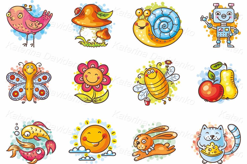 Cute Animals, Insects & Objects – Colorful Clipart Set – Optimistic ...