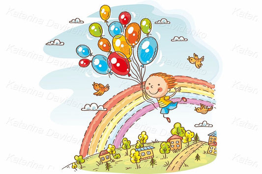 Child flying with the balloons - image for downloading