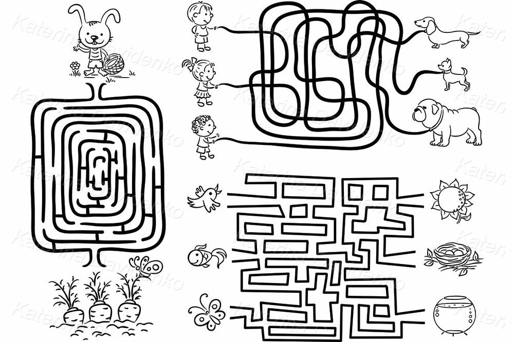 Educational Maze Clipart – Kids Puzzle Game Set