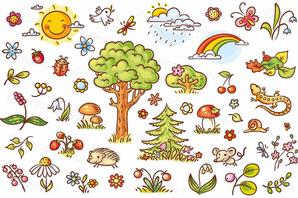 Cartoon nature set. Vector clipart