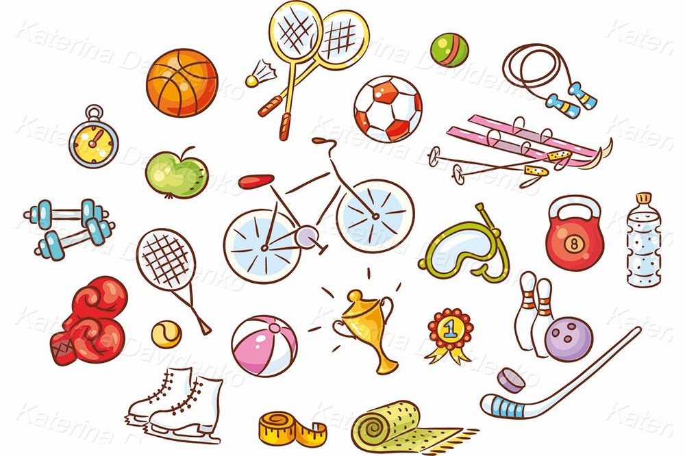 Set of cartoon sport things. Vector clipart
