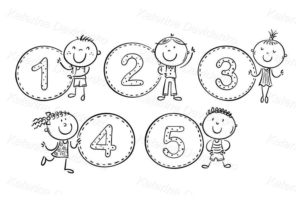 Counting numbers with kids clipart set
