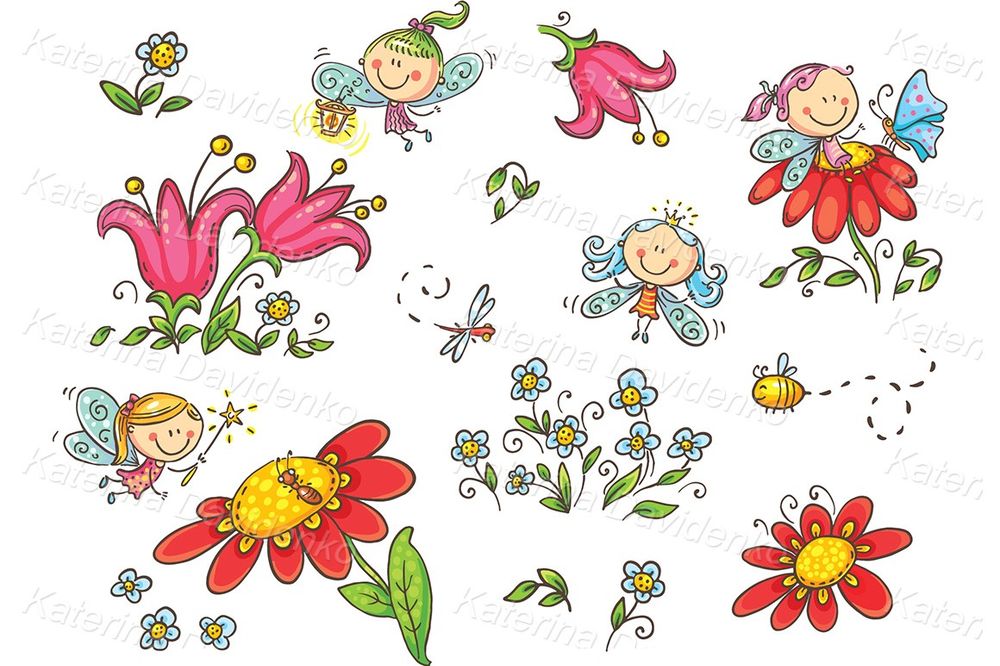 Cartoon Fairies vector clipart set