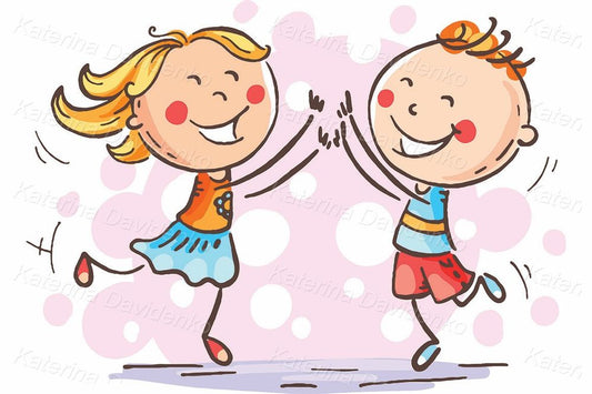 Boy and girl jumping with joy clipart