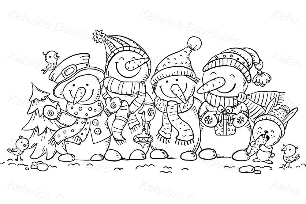 Greeting Card Snowmen Winter Clipart – Cute Christmas Holiday Illustration