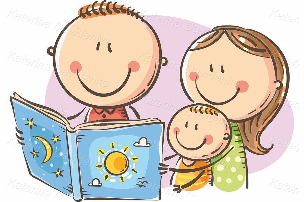 Family reading book, clipart illustration