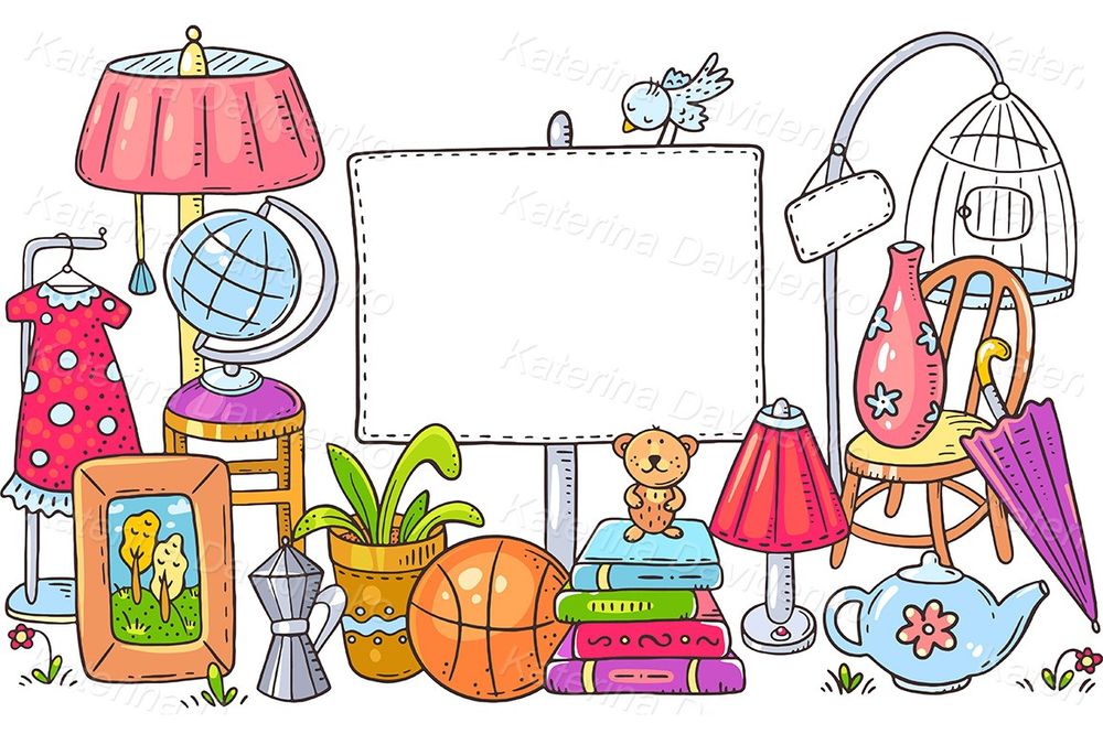 Yard or garage sale with a blank frame clipart