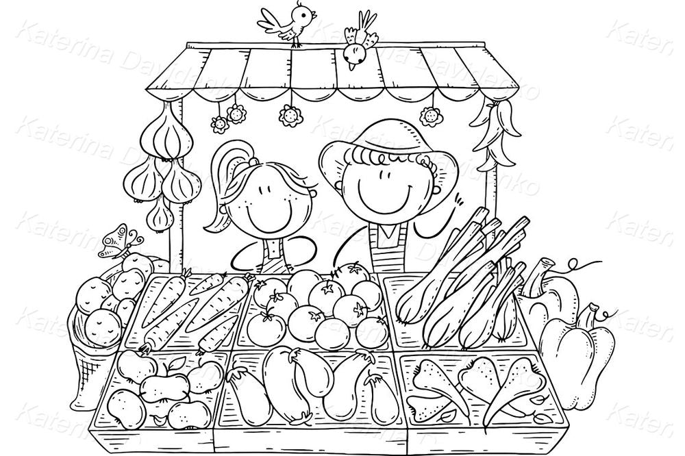 Farmers Market Clipart – Organic Vegetable Stand Illustration