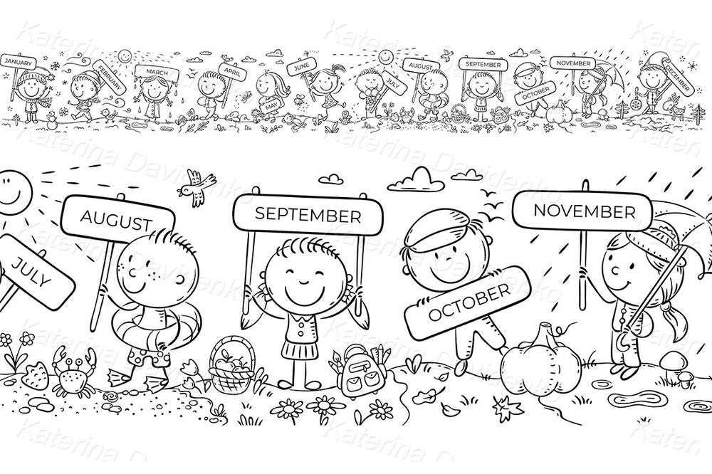 Months of the Year Kids Clipart – Seasonal Education Frame or Border