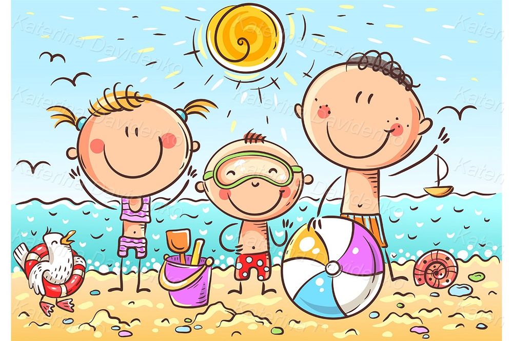 Happy kids at the seaside vector art