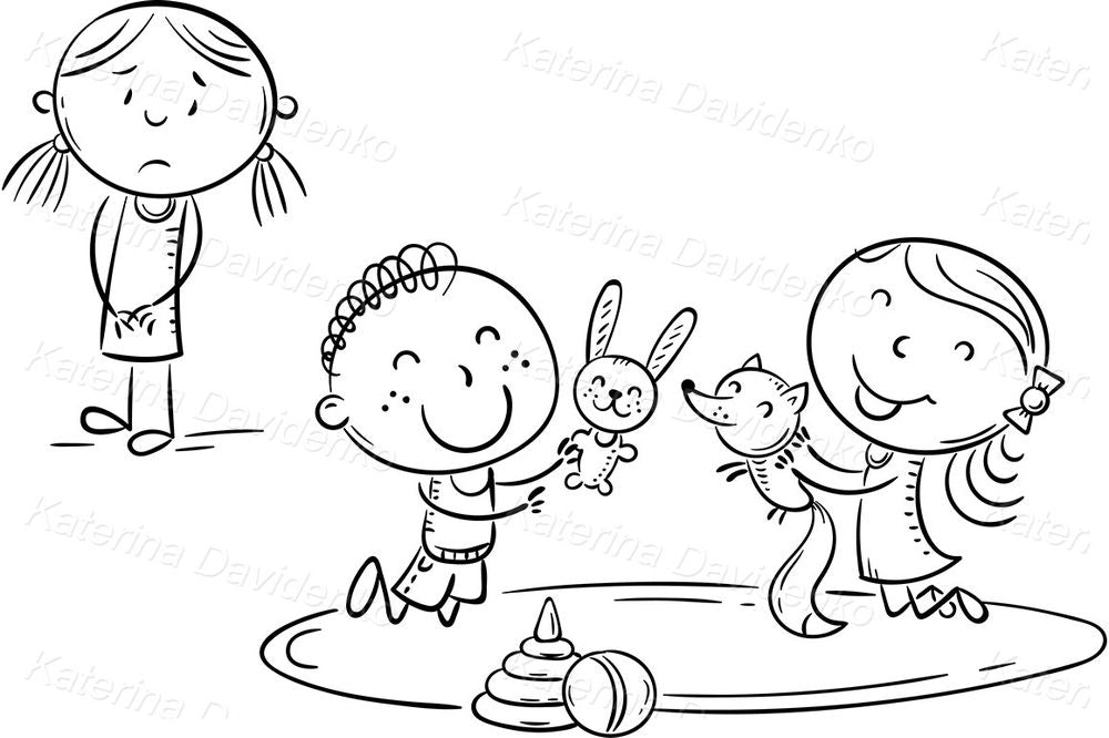 Kids Playing with Toys – Sharing and Friendship Clipart