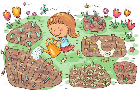 kids gardening illustration