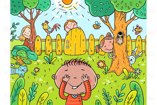 Cartoon children playing hide and seek vector art