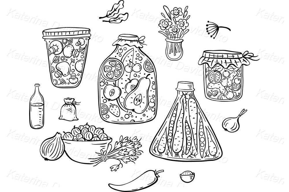 Pickled Veggies & Kitchen Clipart – Colorful Cartoon Set