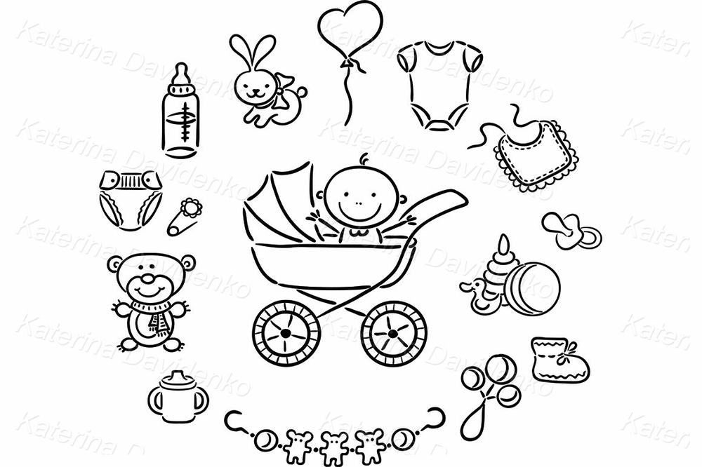 Baby Clipart Set – Stroller, Toys & Accessories Illustration
