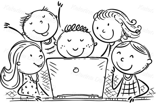 Teamwork business meeting. Outline vector illustration clipart