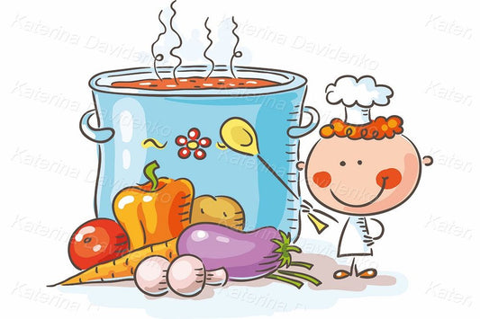 Kid cooking image, cartoon chef clipart