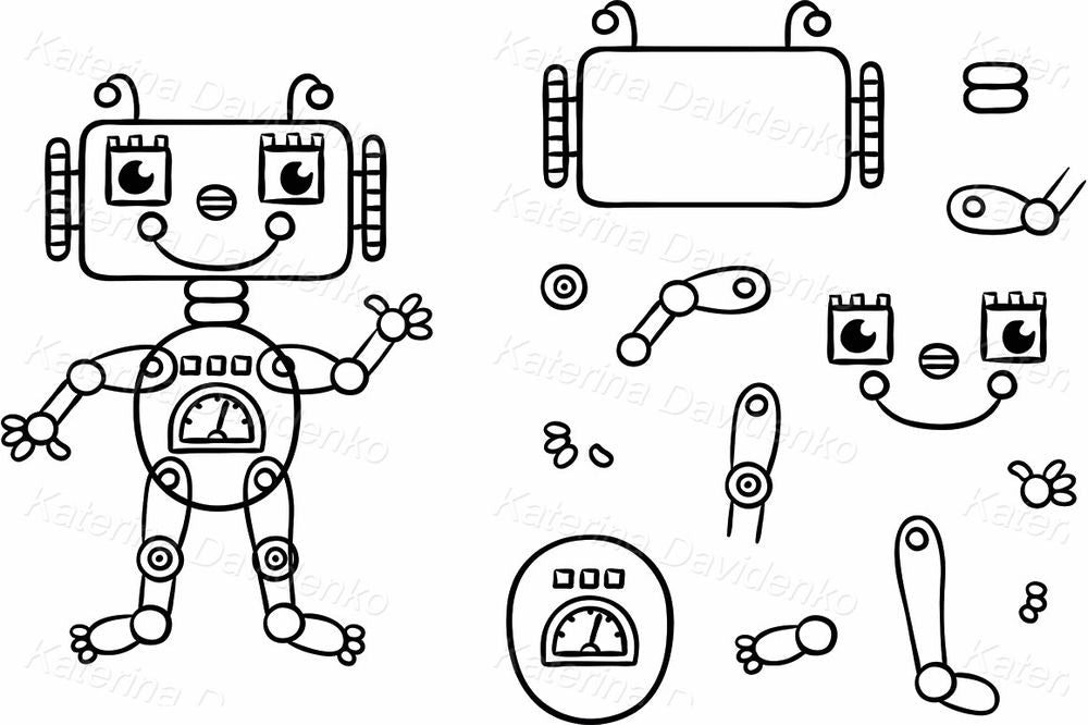 Build-a-robot clipart set – fun STEM puzzle for kids, mechanical vector parts