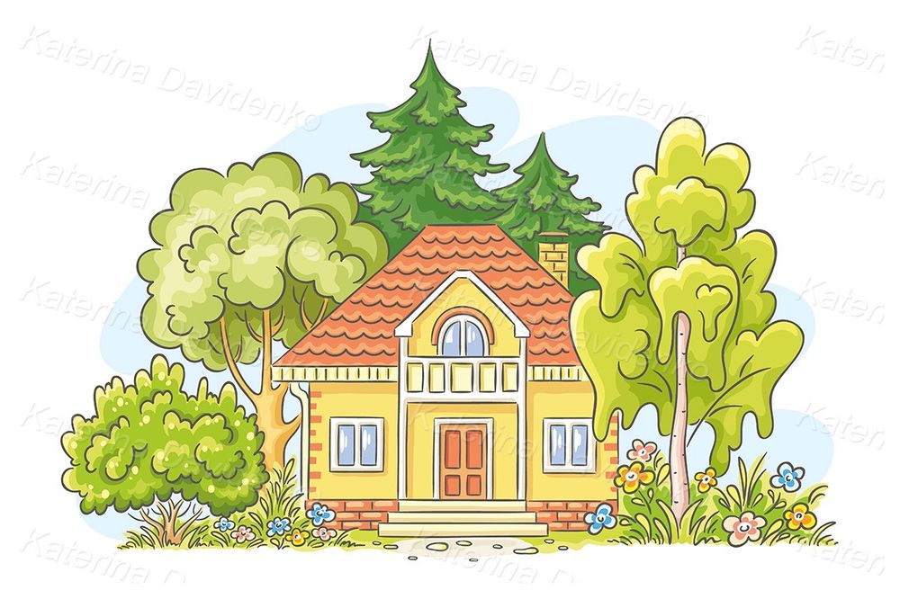 Cartoon house landscape vector art