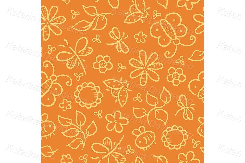 Seamless Butterfly and Flower Pattern for Kids, Vector Background