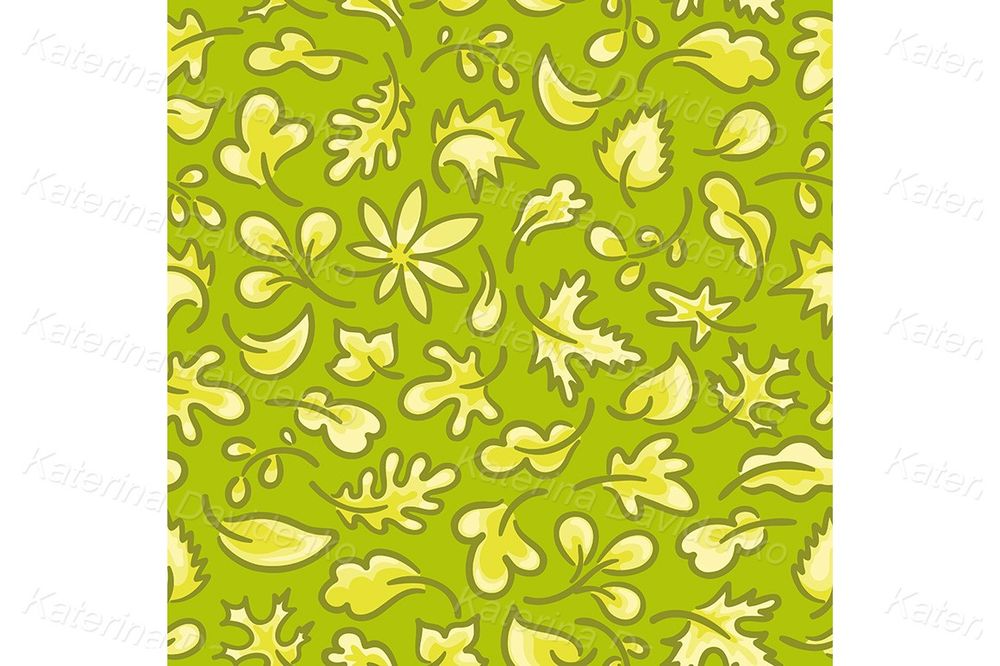 Seamless pattern with leaves, plant, nature. Doodle hand drawn background