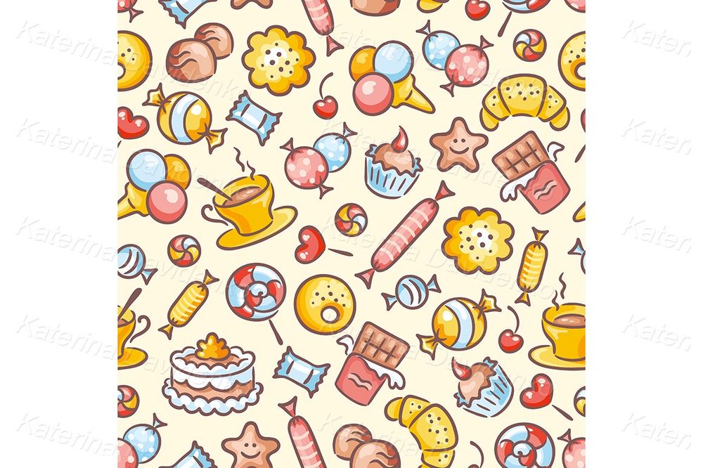Colorful Candy and Pastry Seamless Pattern or Background