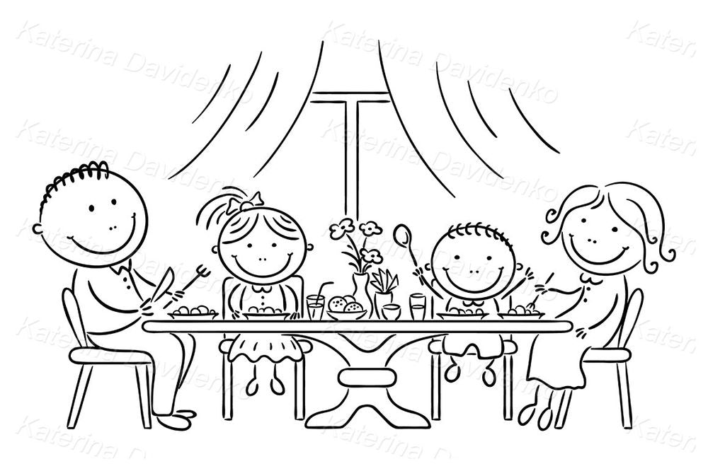 Happy Family Dinner Clipart – Cozy Cartoon Scene