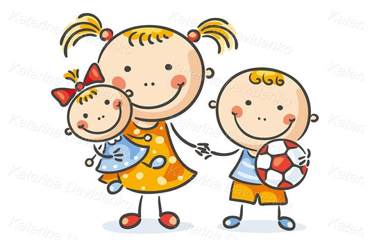 Cartoon children holding hands. sister brother image