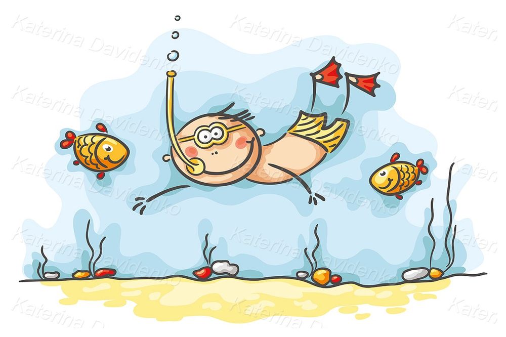 Vector clipart illustration. Diver, swimming 