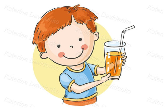 Friendly kid offering a glass of juice illustration