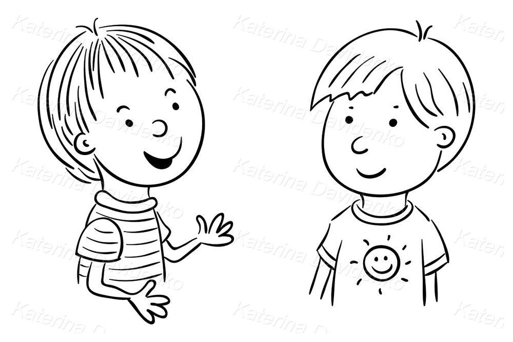 Smiling Boys Talking – Friendly Kids Illustration for Educational Use