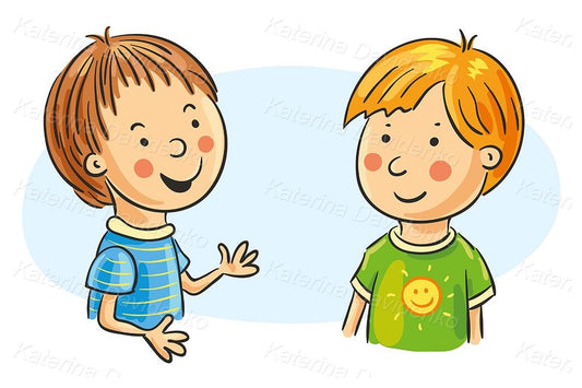 two kids talking cartoon drawing