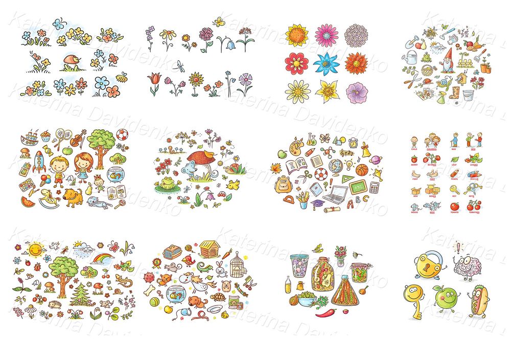 Big bundle of isolated clipart – 1464 vector and raster objects for stickers, worksheets, activities & decor