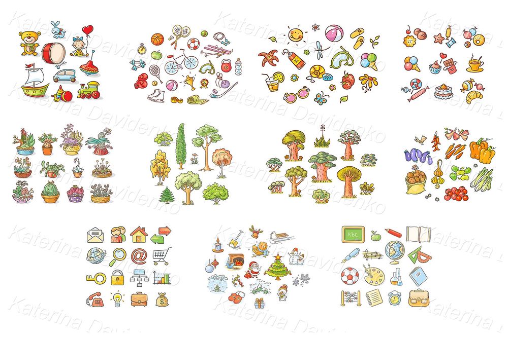 Big bundle of isolated clipart – 1464 vector and raster objects for stickers, worksheets, activities & decor