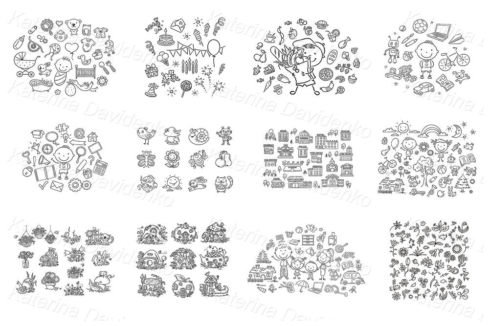 Big bundle of isolated clipart – 1464 vector and raster objects for stickers, worksheets, activities & decor
