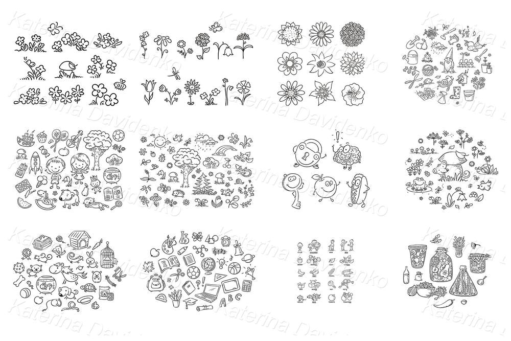 Big bundle of isolated clipart – 1464 vector and raster objects for stickers, worksheets, activities & decor