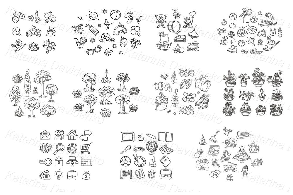 Big bundle of isolated clipart – 1464 vector and raster objects for stickers, worksheets, activities & decor