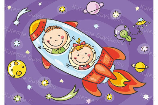 Space kids clipart. cartoon children  in rocket illustration